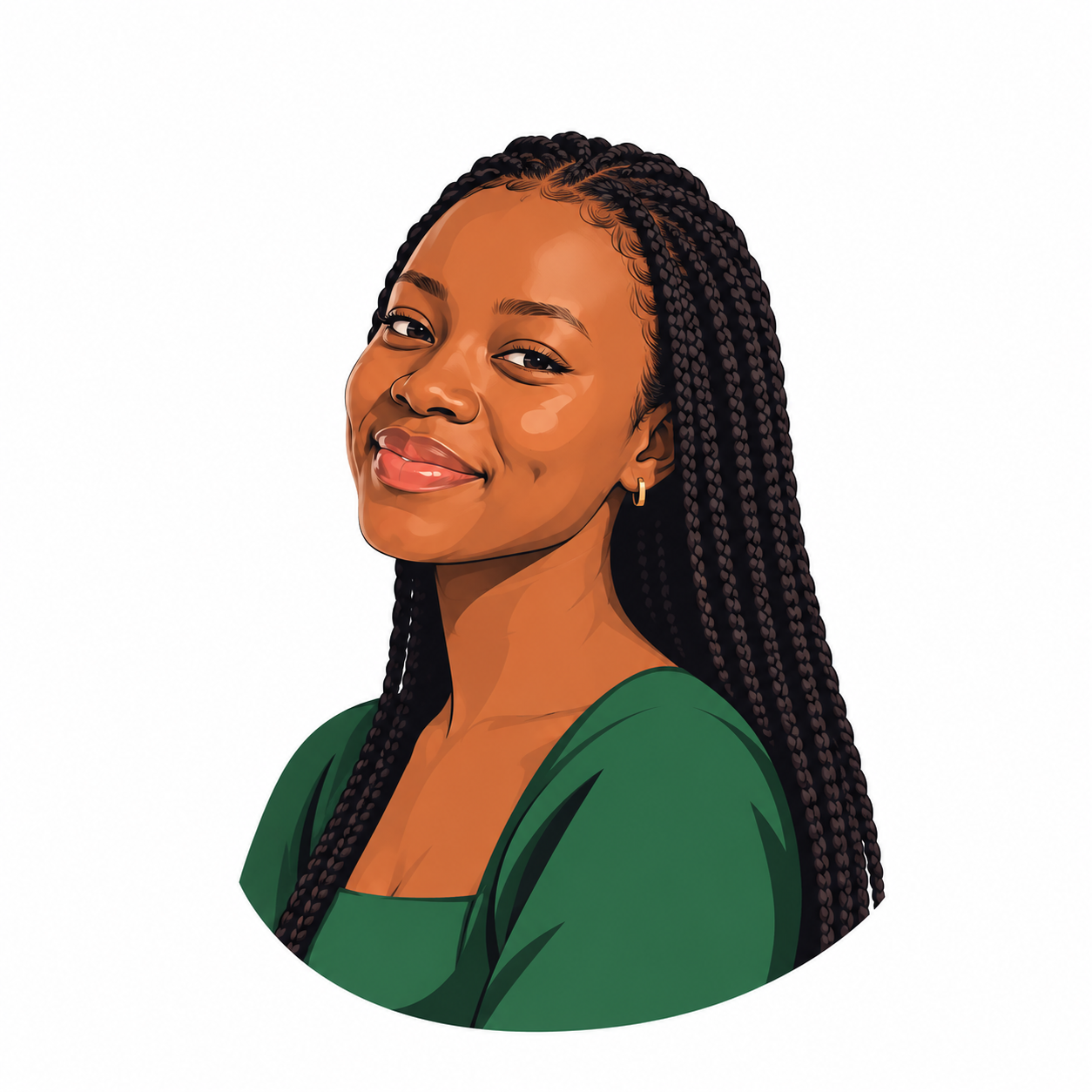 Illustrated portrait of the Pixel Yard Manager, a Black woman with neat cornrow braids